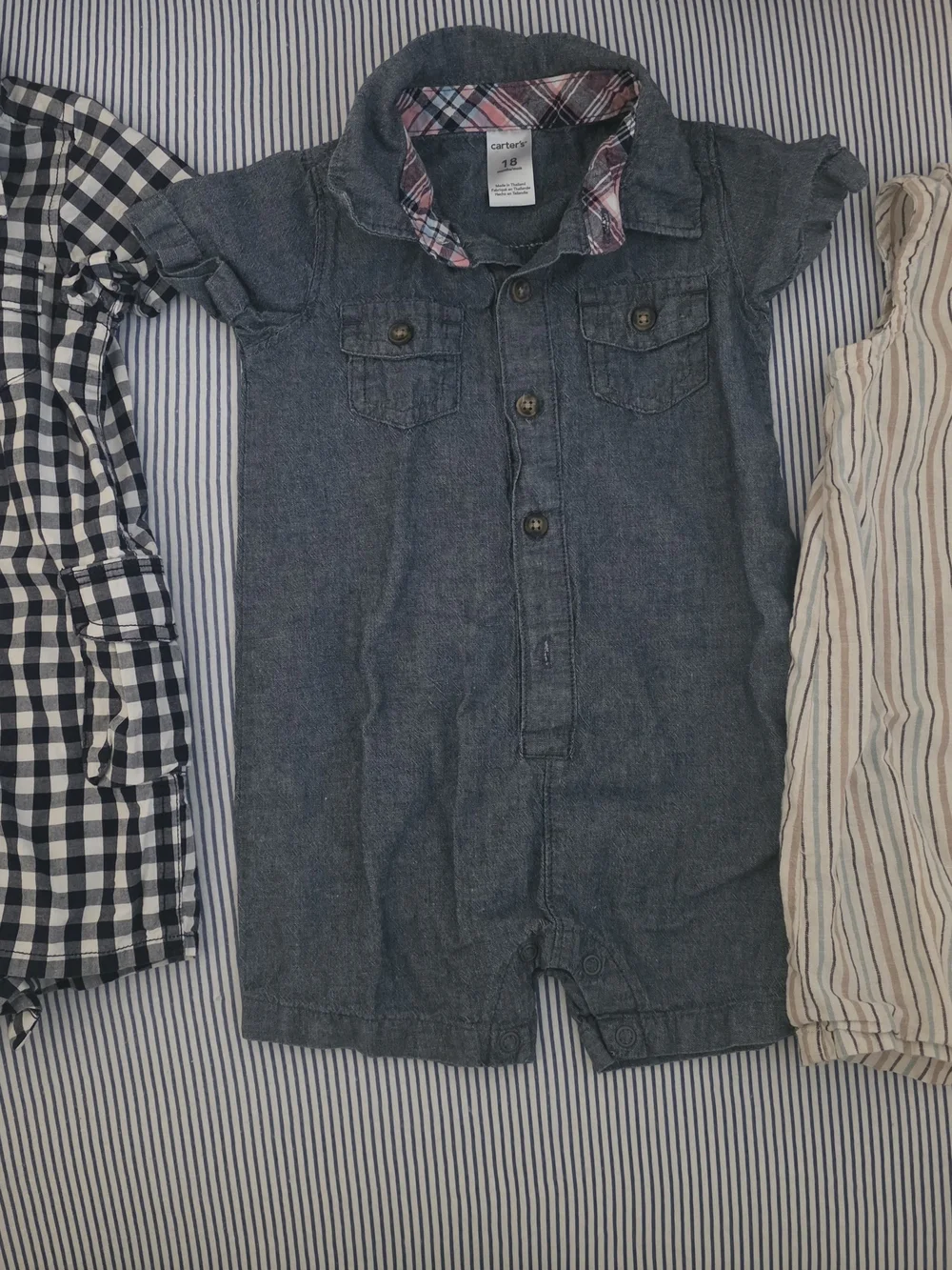 Carter's Denim-Look Chambray Short Sleeve Romper Bundle